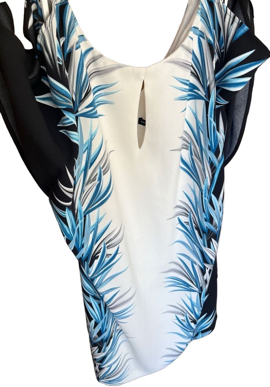 White House Black Market palm print shift cold shoulder dress - Size 8 - Picture 11 of 15
